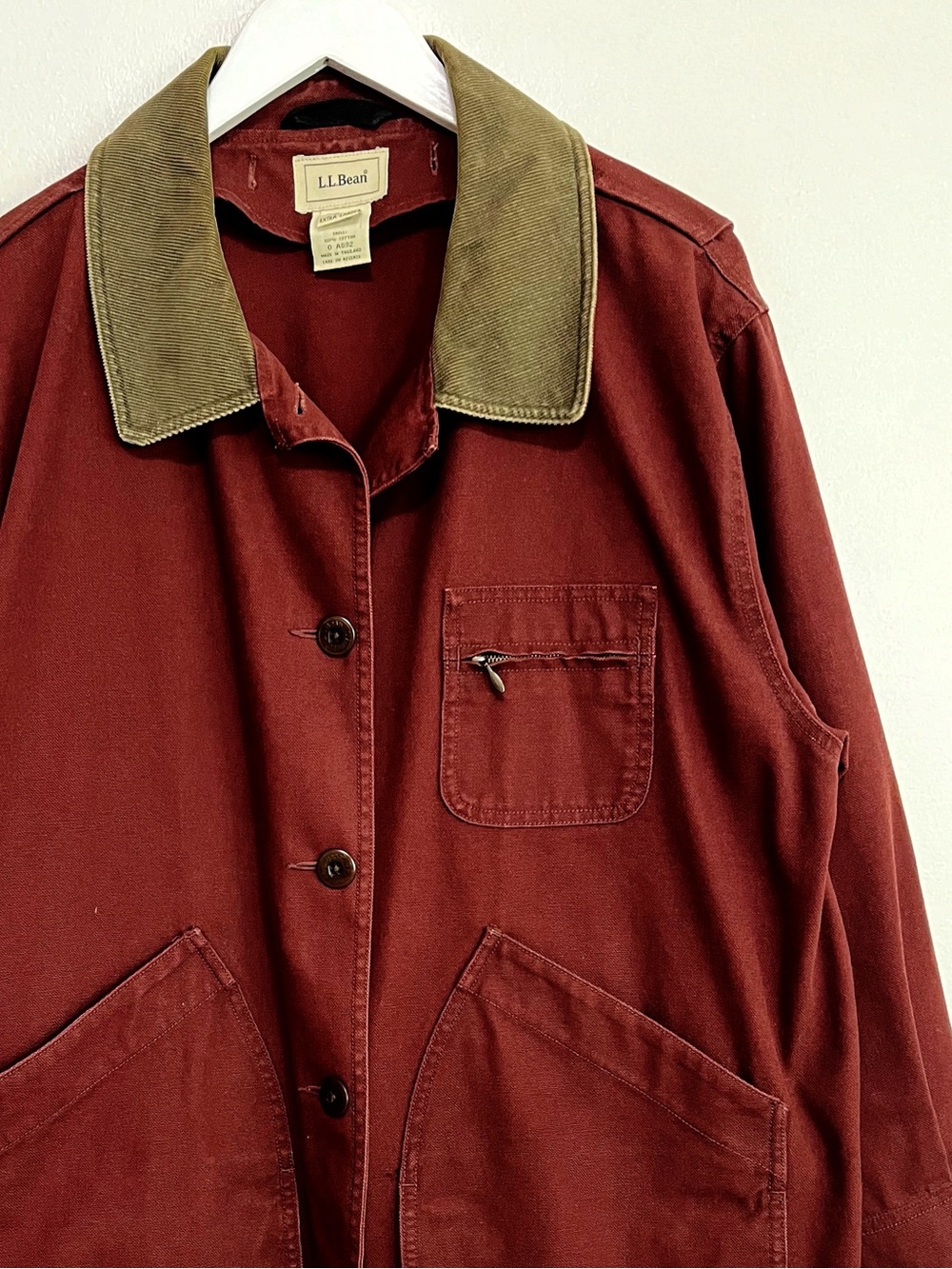 Vintage LL Bean Field Jacket Barn Coat Chore Jacket Burgundy Green Size XL - Picture 3 of 9
